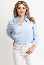 Solid Poplin Ruffle Neck Top, Baby Blue