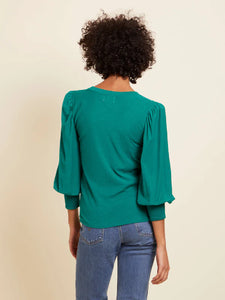 Loren Smocked Peasant Tee, Emerald
