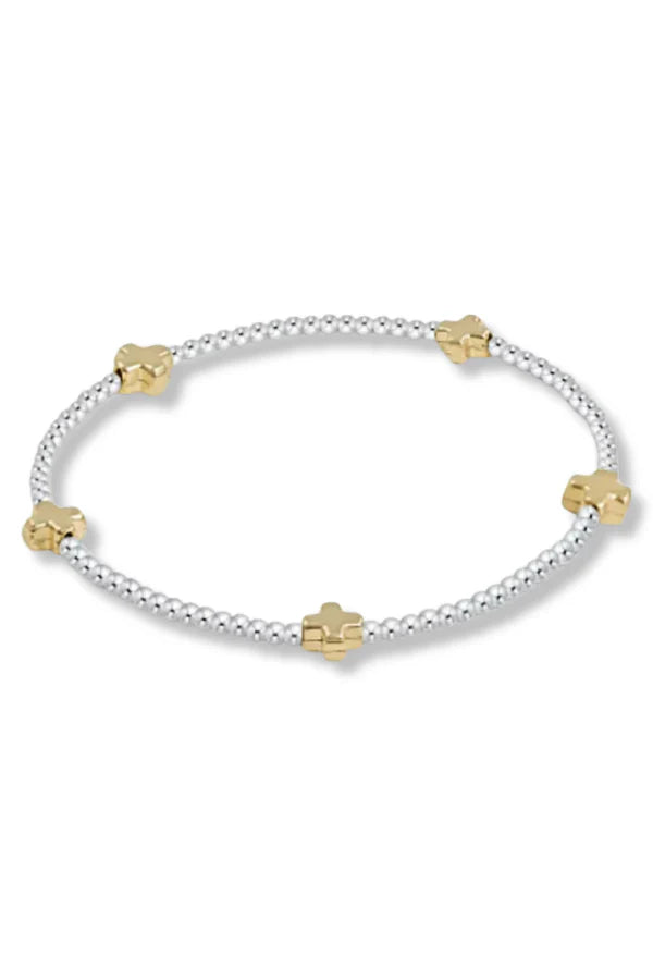 Signature Cross 2mm Bead Bracelet, Sterling Mixed Metal
