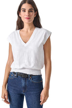 Smocked Hem V-Neck, White