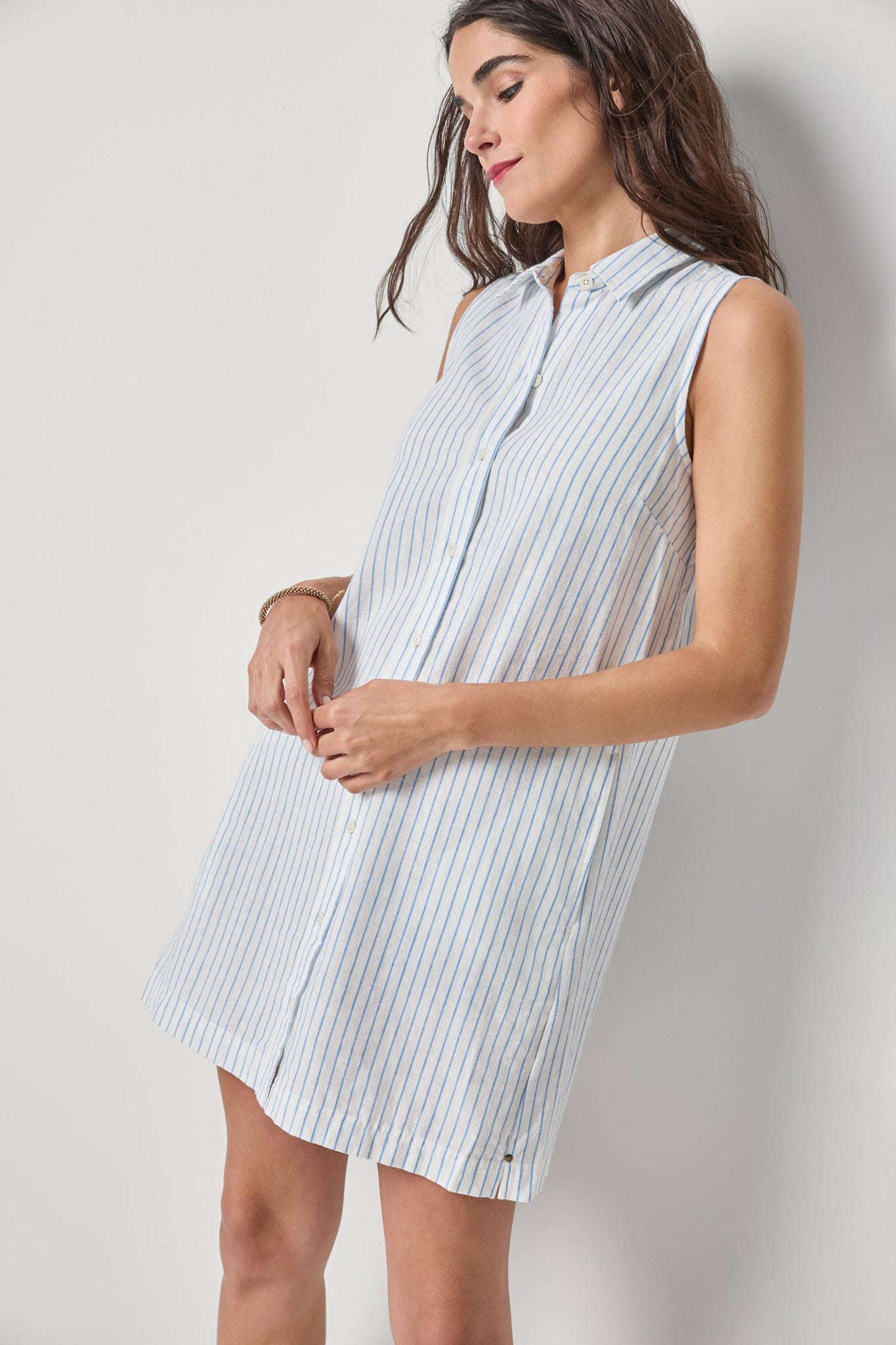 Striped Button Down Dress, Capri Stripe Medium / Capri Stripe