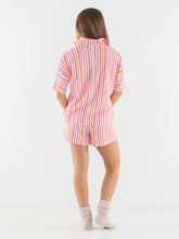Pajama Short Set, Coral Pink Stripe