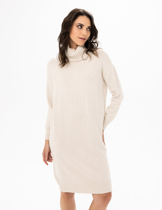 Turtleneck Knit Sweater Dress, Heather Biscotti