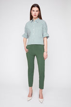 Olive Stripe Button Up Top