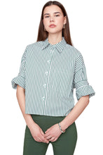 Olive Stripe Button Up Top