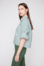 Olive Stripe Button Up Top
