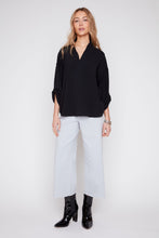 Black V-Neck Button Sleeve Blouse