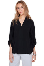 Black V-Neck Button Sleeve Blouse