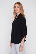 Black V-Neck Button Sleeve Blouse