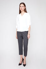 Creme V-Neck Button Sleeve Blouse