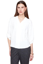 Creme V-Neck Button Sleeve Blouse