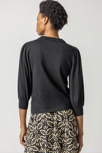 Rib Trim Puff Sleeve Sweater