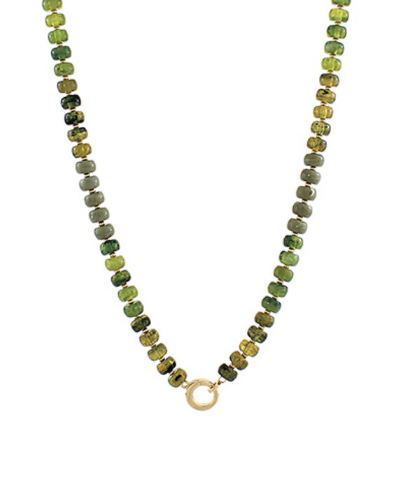 Marble Bead Gold Clasp Necklace, Olive