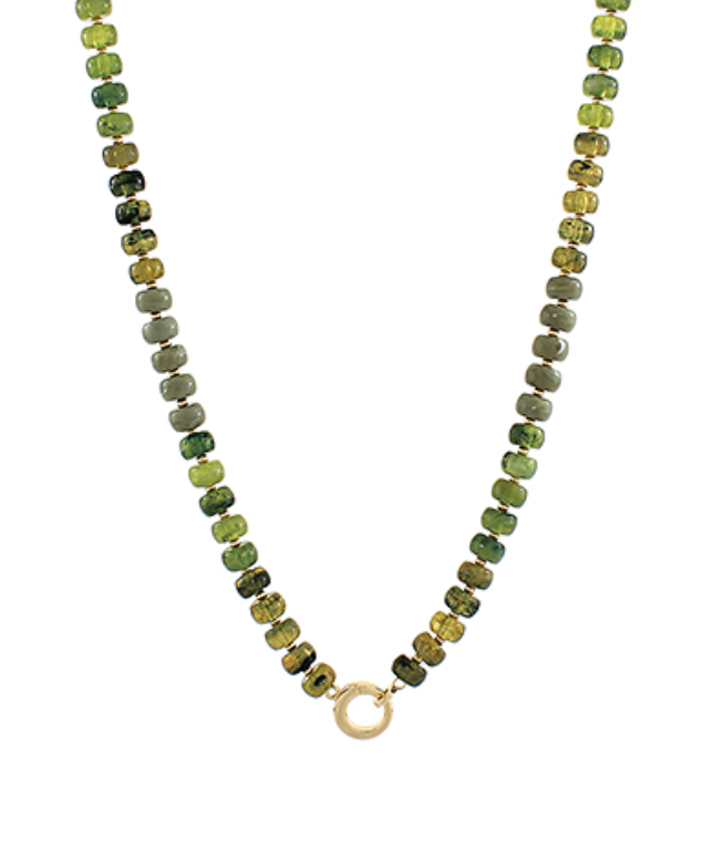 Marble Bead Gold Clasp Necklace, Olive