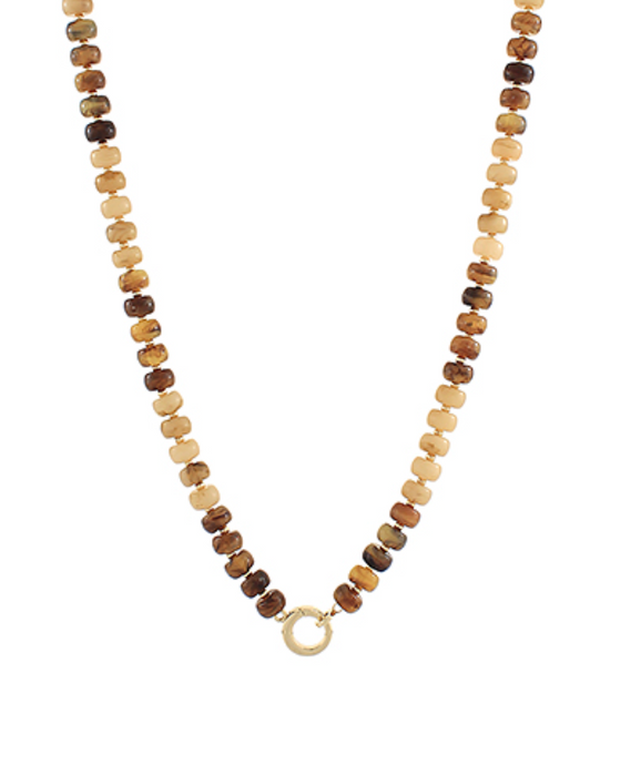 Marble Bead Gold Clasp Necklace, Brown