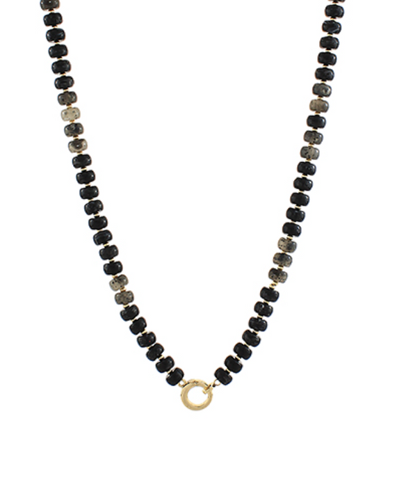 Marble Bead Gold Clasp Necklace, Black