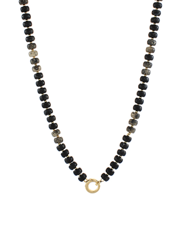 Marble Bead Gold Clasp Necklace, Black