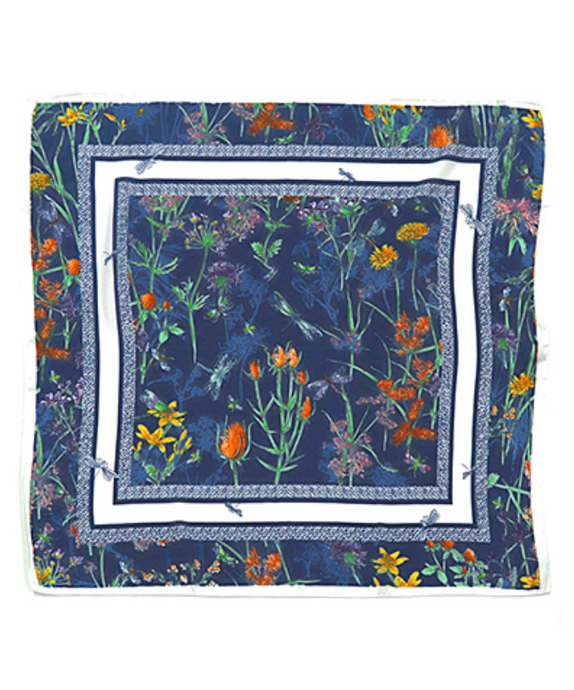 Floral and Dragonfly Silky Bandana Scarf
