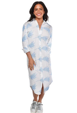 Blue Palm Button Up Midi Shirtdress