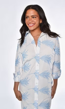 Blue Palm Button Up Midi Shirtdress