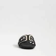 Bay Multicolor Slide Sandal, Black Linen Faux Raffia