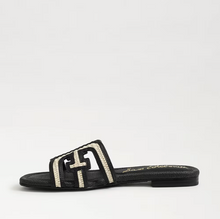 Bay Multicolor Slide Sandal, Black Linen Faux Raffia