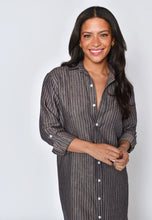 Girlfriend Midi Dress, Linen Denim/Khaki Stripe