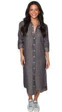 Girlfriend Midi Dress, Linen Denim/Khaki Stripe