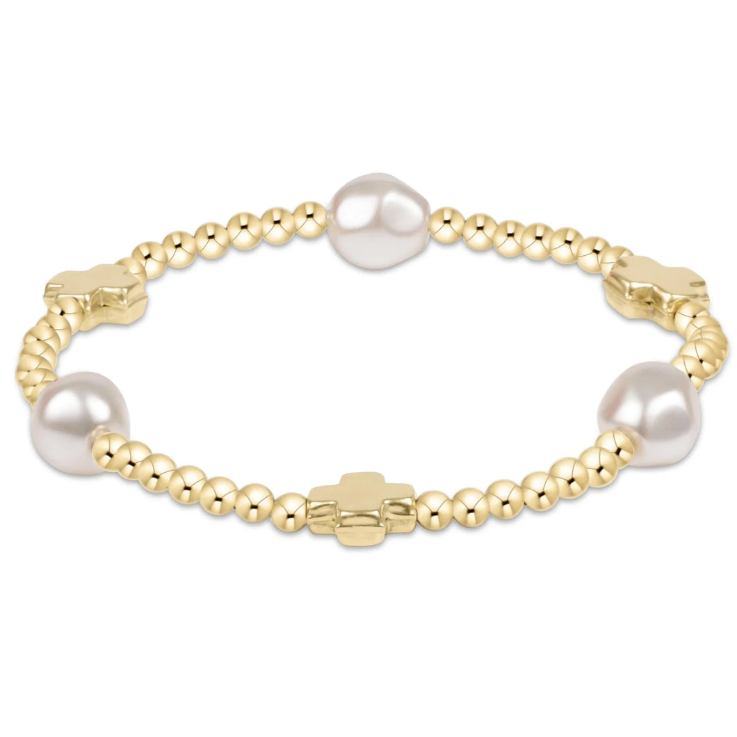 Signature Cross Admire Pearl Pattern 3mm Bead Bracelet, Gold
