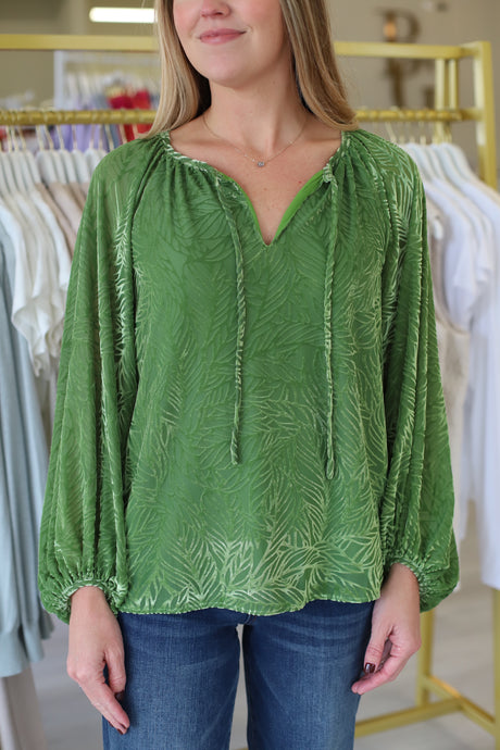 Green Burnout Velvet Blouse