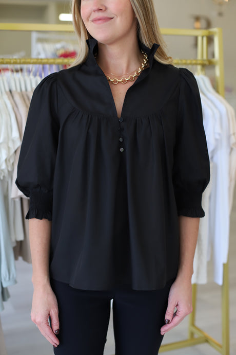 Smocked Sleeve Top, Black