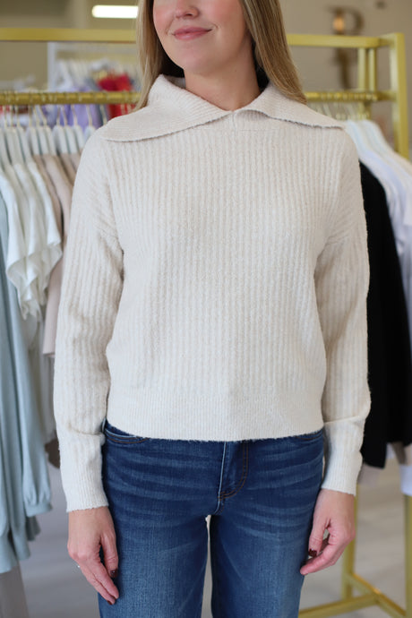 Easy Split Collar Sweater, Snow