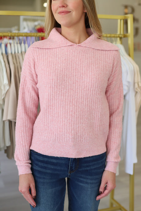 Easy Split Collar Sweater, Peony