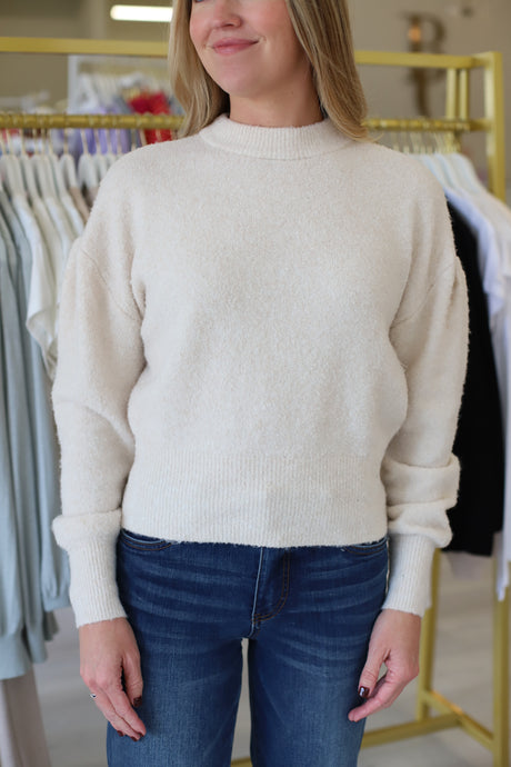 Pleated Sleeve Crewneck Sweater