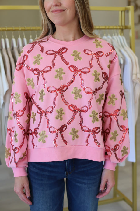 Light Pink Gingerbread Men & Bows Sweatshirt