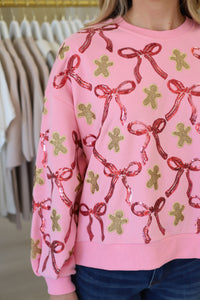 Light Pink Gingerbread Men & Bows Sweatshirt