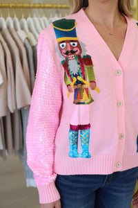 Pink Shard Sequin Sleeve Nutcracker Cardigan