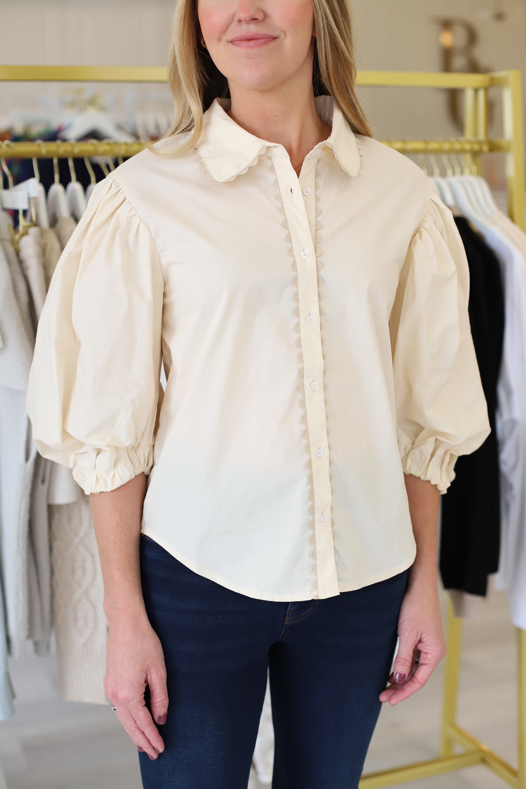 Poplin Top with Ric-Rac Trim