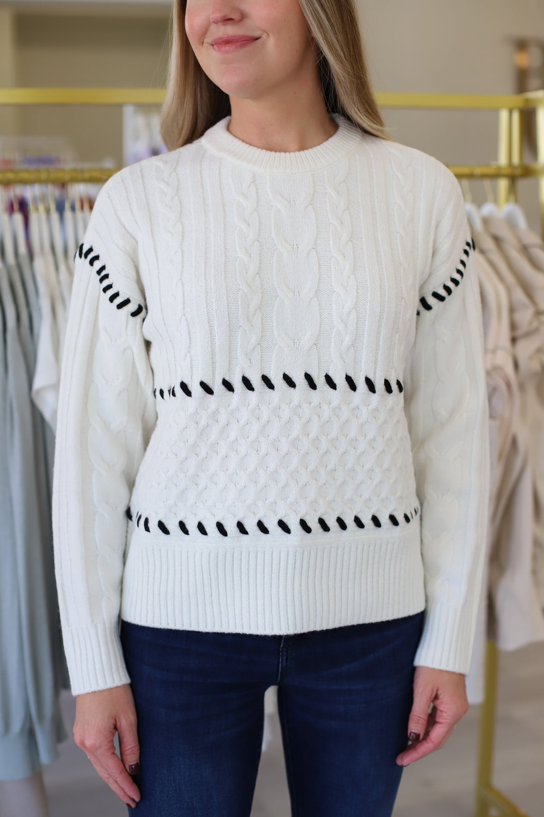 Whipstitch Long Sleeve Sweater