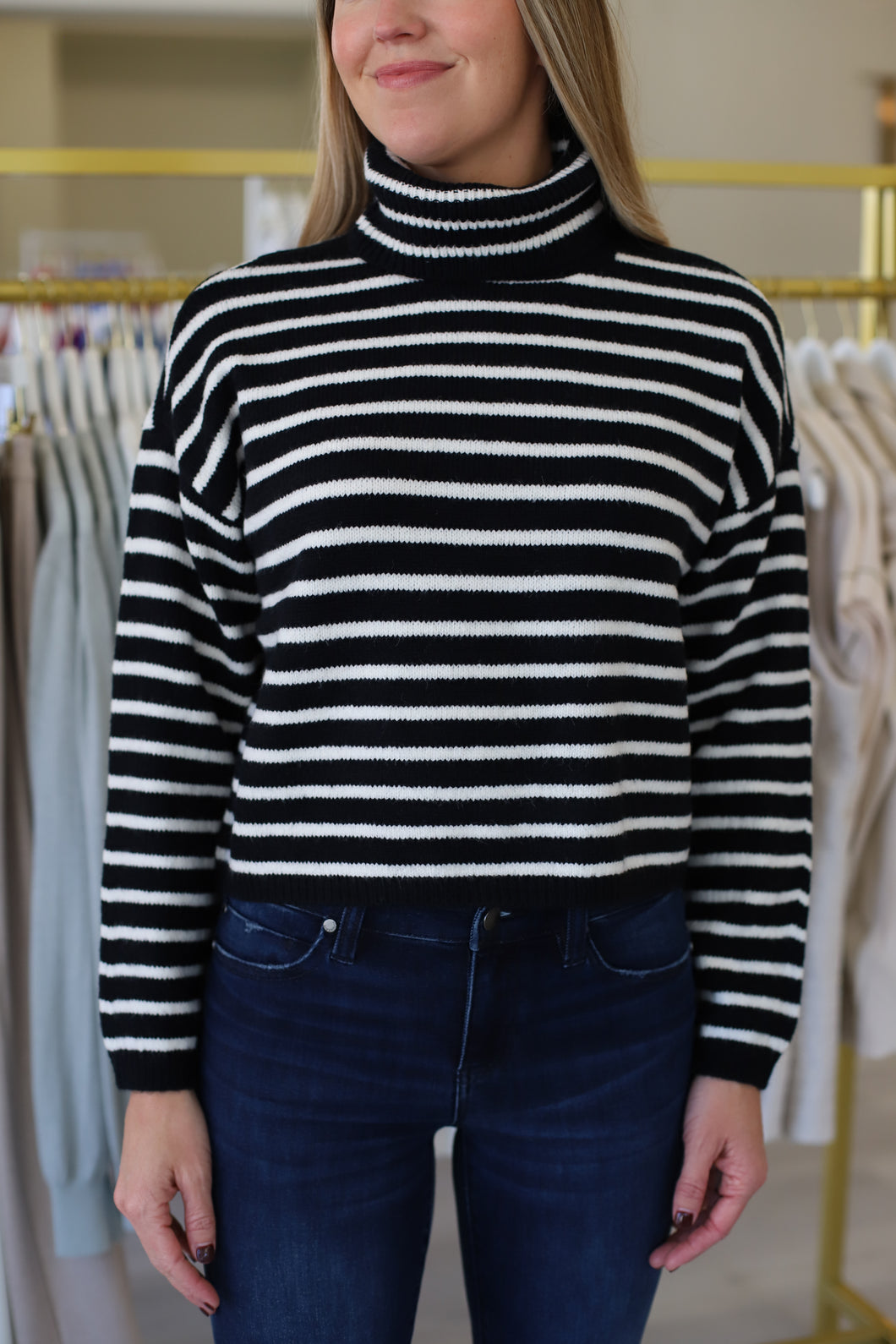 Mock Neck Striped Sweater