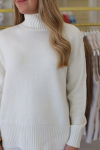 Cream Mock Neck Sweater with Buttons