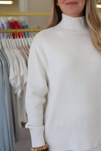 Cream Mock Neck Sweater with Buttons