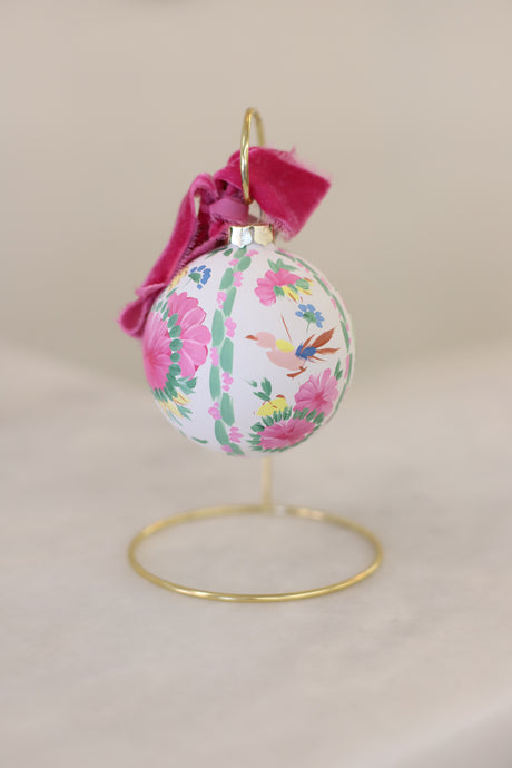 Hand-Painted Ceramic Ornament, Chinoiserie Bird Rose Canton