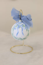 Hand-Painted Ceramic Ornament, Blue Bow Wreath