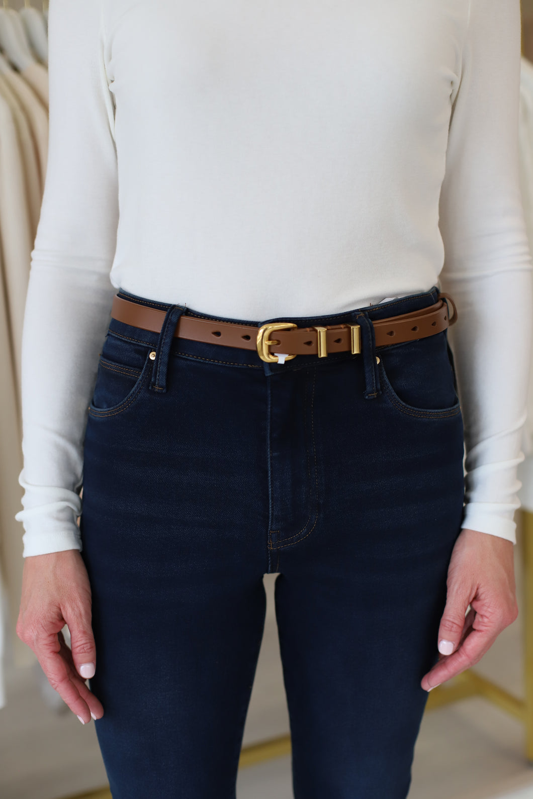 Sleek and Chic Belt, Saddle