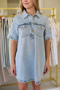 Denim Pocket Swing Shirt Dress