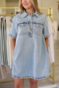 Denim Pocket Swing Shirt Dress