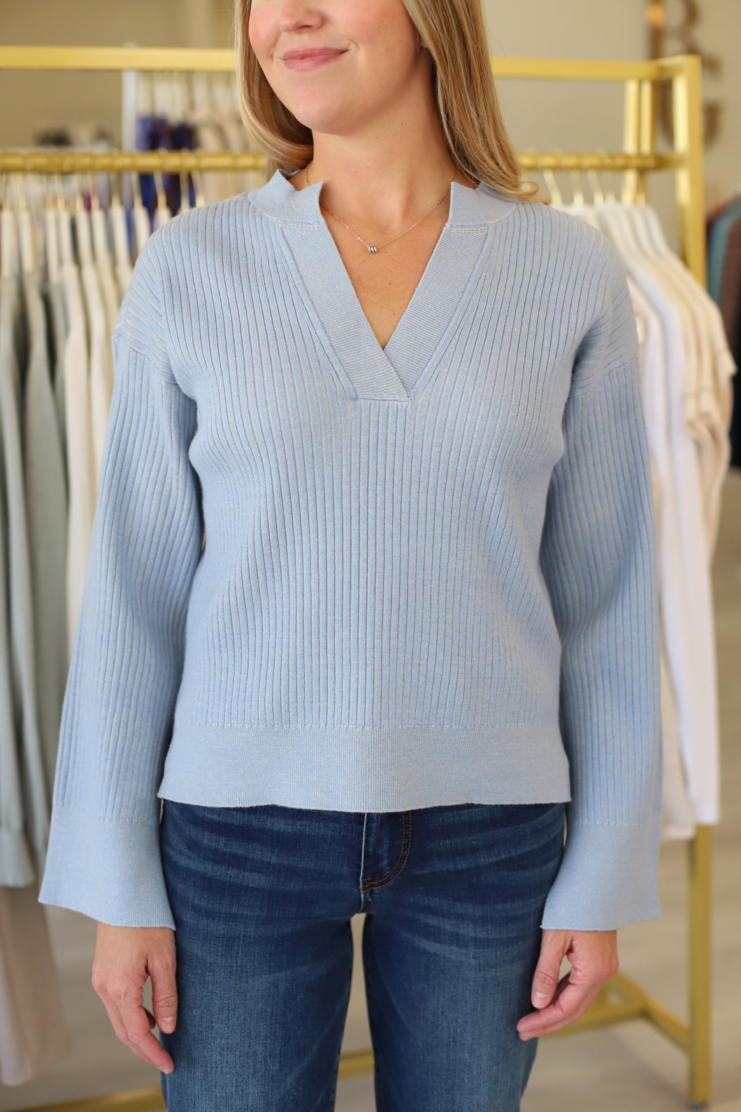 V-Neck Plaited Sweater