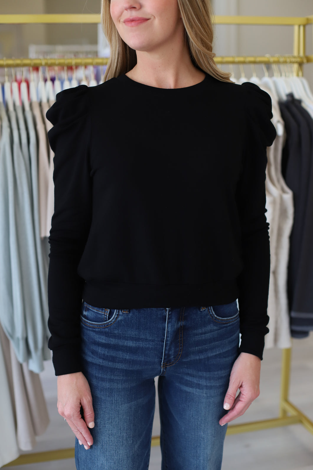 Leila Puff Sleeve Top, Black