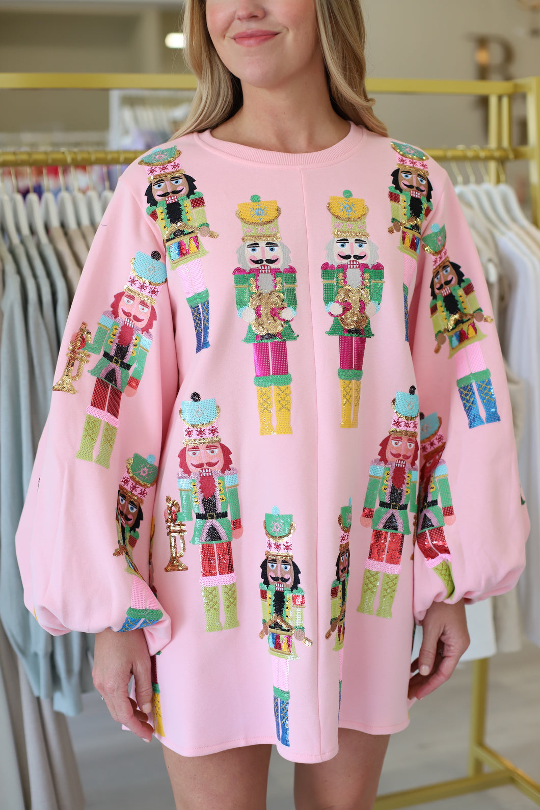 Nutcracker Band Balloon Sleeve Sweatshirt Dress